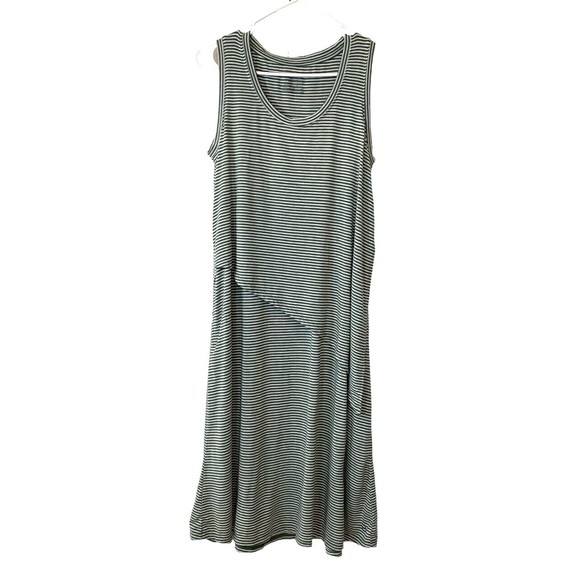 Cuddle Dudds Dress Size M Green/White Stripes Overlapping Asymmetrical Bodice - Picture 1 of 4